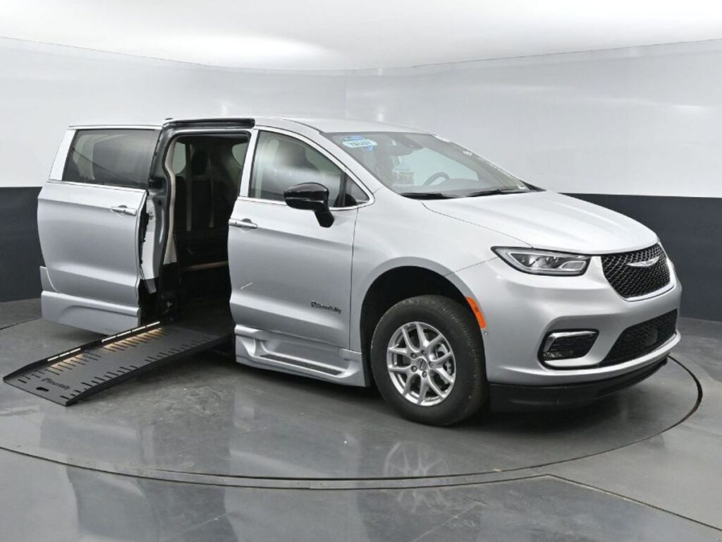 Silver Chrysler Pacifica with BraunAbility Side Entry Automatic Fold Out conversion