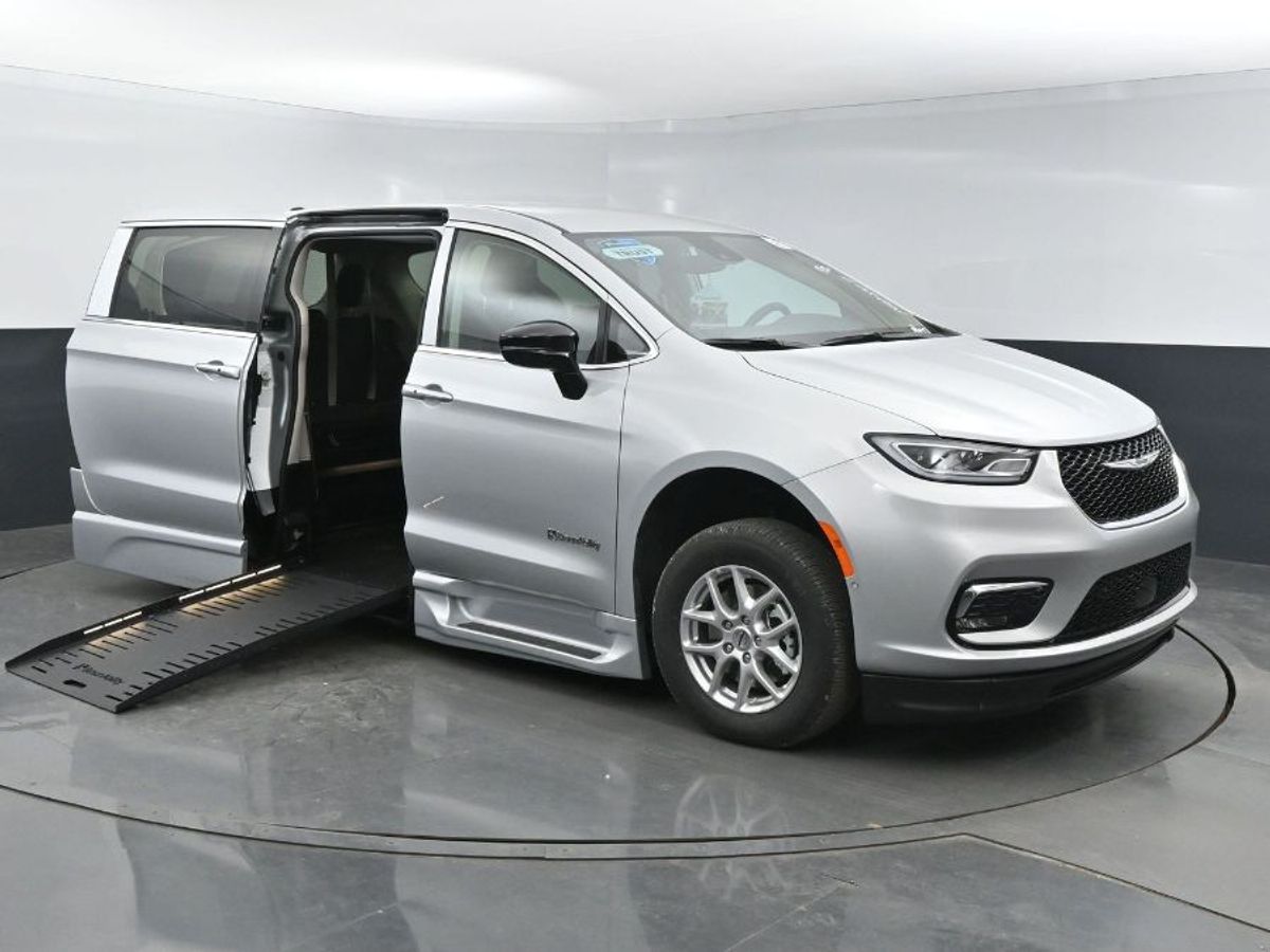 Silver Chrysler Pacifica with BraunAbility Side Entry Automatic Fold Out conversion