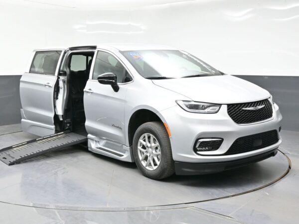 Silver Chrysler Pacifica with BraunAbility Side Entry Automatic Fold Out conversion