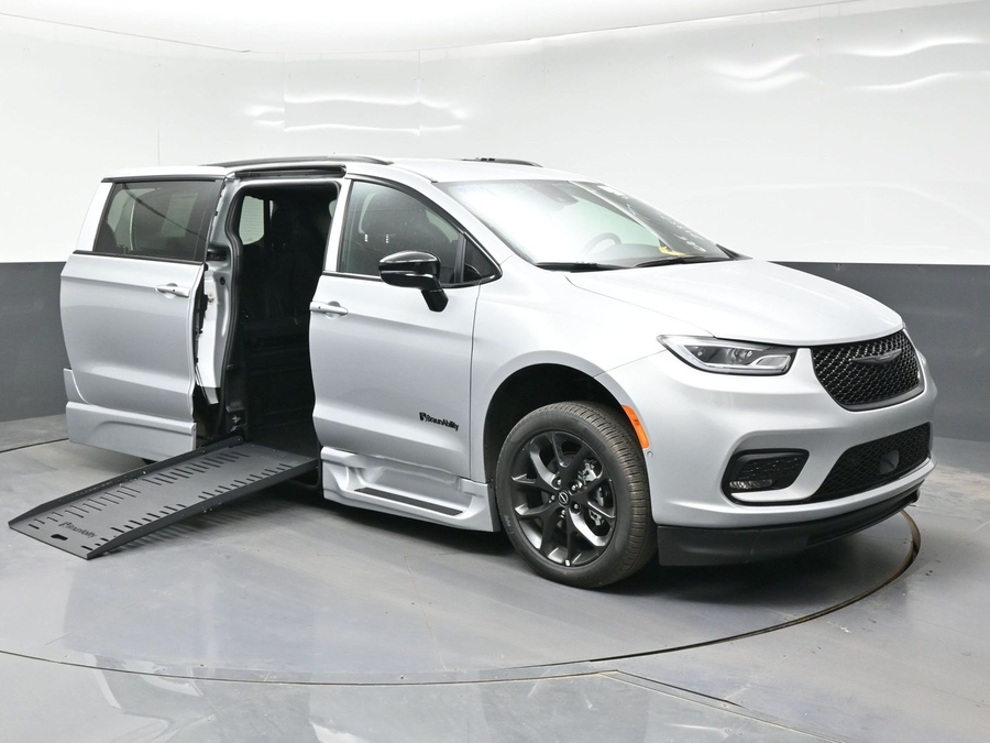 Silver Chrysler Pacifica with BraunAbility Side Entry Automatic Fold Out conversion