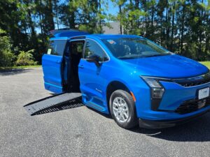Blue Chrysler Pacifica with BraunAbility Side Entry Automatic Fold Out conversion