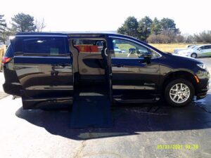 Black Chrysler Pacifica with BraunAbility Side Entry Automatic In Floor conversion