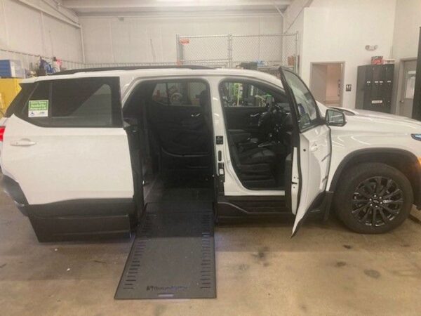 White Chevrolet Traverse with BraunAbility Side Entry Automatic In Floor conversion