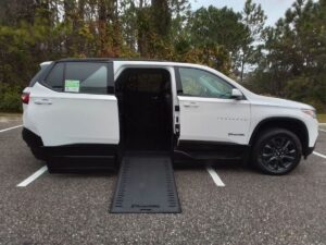 White Chevrolet Traverse with BraunAbility Side Entry Automatic In Floor conversion