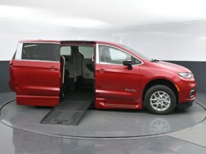 Red Chrysler Pacifica with BraunAbility Side Entry Automatic Fold Out conversion