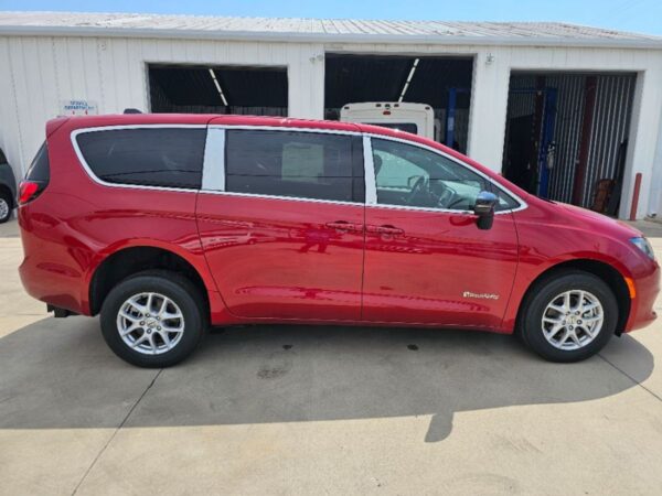 Red Chrysler Voyager with BraunAbility Rear Entry Manual Fold Out conversion