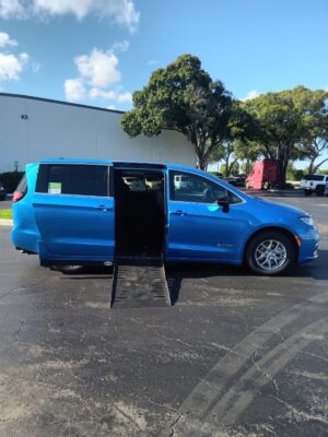Blue Chrysler Pacifica with Driverge Side Entry Automatic Fold Out conversion