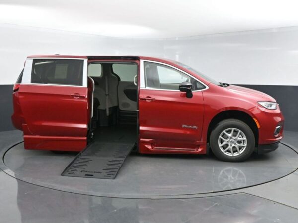 Red Chrysler Pacifica with BraunAbility Side Entry Automatic Fold Out conversion