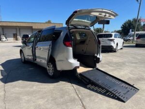 Silver Chrysler Pacifica with BraunAbility Rear Entry Manual Fold Out conversion