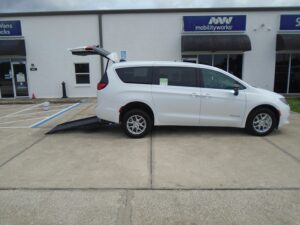 White Chrysler Voyager with BraunAbility Rear Entry Manual Fold Out conversion