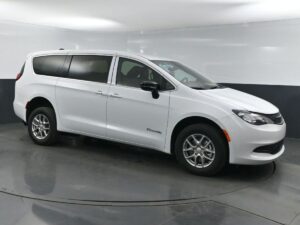White Chrysler Voyager with BraunAbility Rear Entry Manual Fold Out conversion