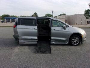 Silver Chrysler Pacifica with BraunAbility Side Entry Automatic Fold Out conversion