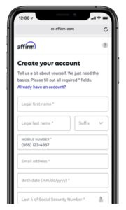 Create Account with Affirm