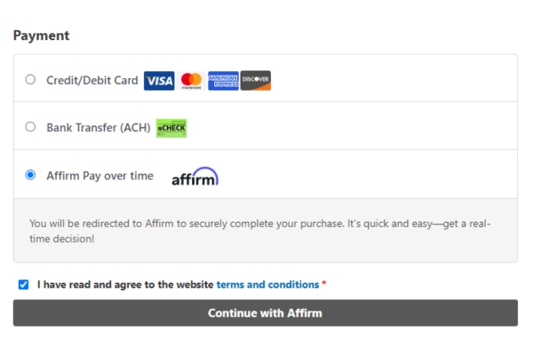 Affirm pay over time at checkout