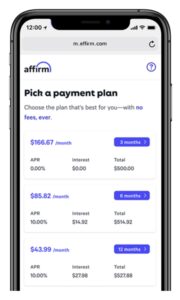 Choose payment plan with Affirm