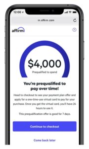 Prequalification screen with Affirm