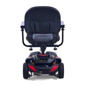 The rear view of the BuzzAround EX 4-Wheel Scooter highlights a cushioned seat, large wheels, and a compact design.