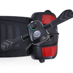 Top view of the BuzzAround LT 4-Wheel Scooter showing its control panel, handlebars, speed dial, and red rear lights.