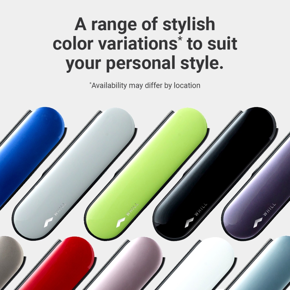A selection of oval-shaped accessories in blue, red, green, black, white, and purple are displayed diagonally on a white background with a message about style and color choices above—perfect for showcasing add-ons that complement your C2 Model - Portable Electric Wheelchair.