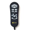 Black remote control for the Comforter with Zero Gravity Lift Chair, featuring labeled buttons: Rise, Recline, ZG, TV, Home, Rejuv, directional arrows, and Twilight function.