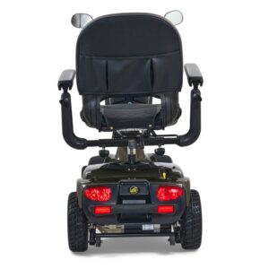 The Companion 4-Wheel Scooter features a sleek black design accented with striking red lights.