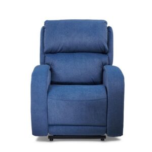 The EZ Sleeper Slim is a blue recliner chair with padded armrests and backrest, upholstered for comfort, shown from the front on a white background.