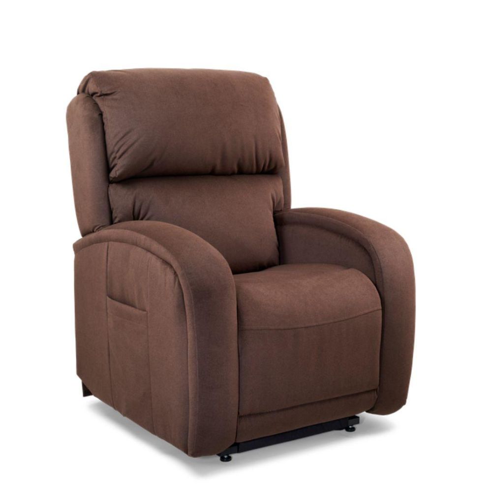 The EZ Sleeper Slim recliner chair features brown upholstery, padded armrests, and a cushioned backrest against a white background.