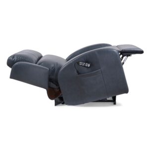 A fully reclined EZ Sleeper Slim with Twilight Lift Chair in dark gray upholstery, featuring an extended footrest and side panel control buttons.
