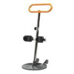 The Etac Turner Pro is a mobility aid featuring an orange handle, adjustable knee support, and a wheeled base, designed to assist with standing or transferring users.