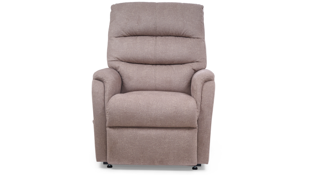 The Elara Lift Chair, upholstered in beige with padded arms and backrest, is shown from the front against a white background.