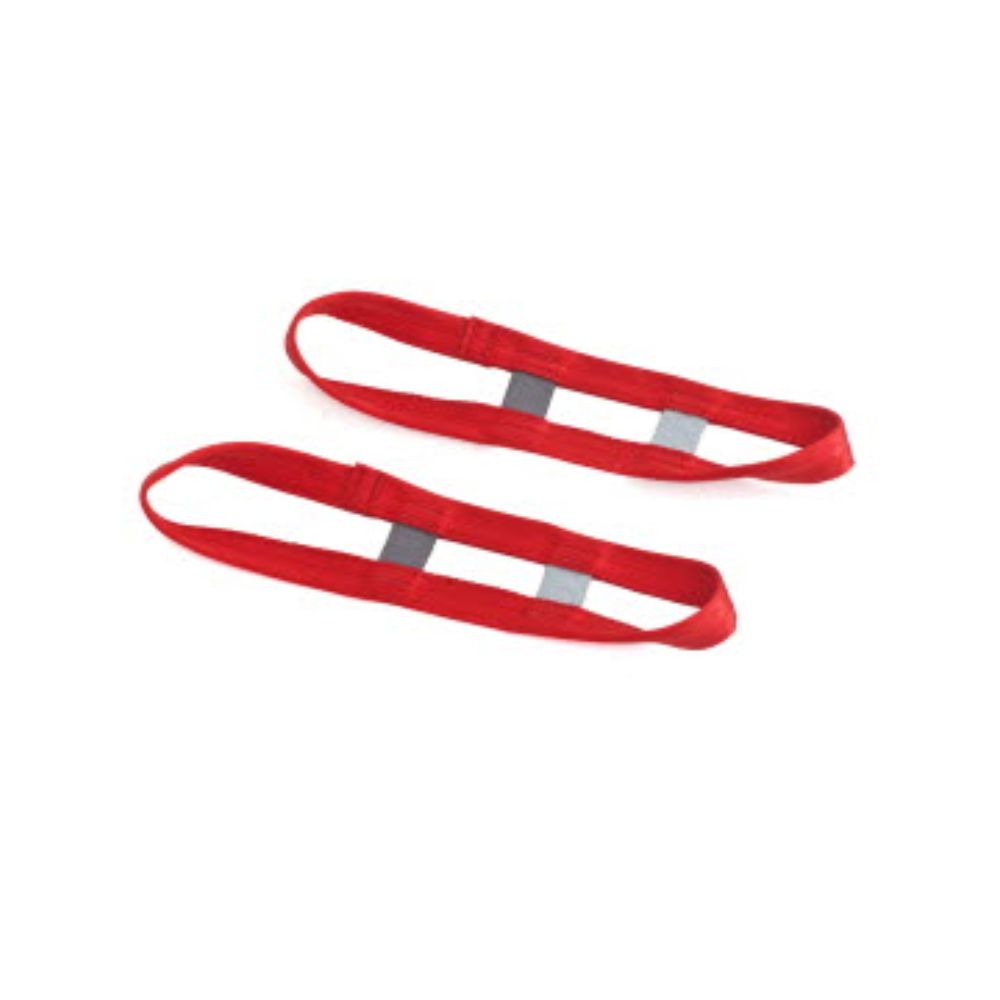 Two red EvoSling Extension Loop Short straps with black reinforced sections are laid flat on a white background.