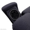 Close-up of a fabric-covered armrest with a built-in plastic cup holder on the Evolution Lift Chair, labeled as an FDA Class II medical device.