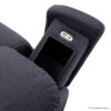 Close-up of a dark gray Evolution Lift Chair armrest, featuring a built-in USB port and a recessed compartment for holding small items or devices.