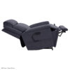 A dark gray Evolution Lift Chair fully reclined, featuring an extended footrest and a wired remote control attached to the side.