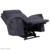 An Evolution Lift Chair in dark gray is shown partially reclined, featuring an elevated footrest and a remote control attached to the side.
