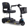 The BuzzAround LT 3-Wheel Scooter features a black seat, handlebar, and front basket, offering convenient personal transportation.