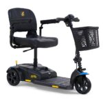 The BuzzAround LT 3-Wheel Scooter features a black seat, handlebar, and front basket, offering convenient personal transportation.