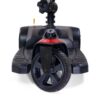Close-up front view of a black and red BuzzAround LT 3-Wheel Scooter, featuring a large central wheel and two side platforms for mobility.