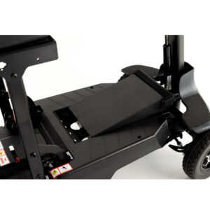 A close-up view of the Monarch Mobility Genie Auto base, showing the platform and battery compartment.