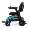 The Ally Power Wheelchair features a compact, lightweight design with a turquoise frame, black seat, armrests, footrest, and rear storage pouch, displayed in side profile.