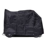 The Golden Tech Scooter Cover is draped over a small vehicle, with the black cover leaving the wheels visible at the bottom.