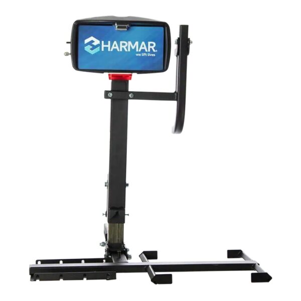 The Harmar Power Tote Wheelchair Lift (AL030) features a vertical post and securing arm, ideal for transporting wheelchairs or mobility scooters.