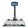The Harmar Universal Powerchair Lift (AL500) is an aluminum platform lift for vehicles, featuring a blue logo, designed to carry mobility devices and function as an RV scooter lift. It includes a central support arm and corner security locks.