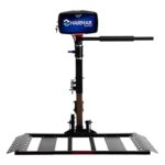 The Harmar Automatic Universal Powerchair Lift (AL560) includes a vertical arm and platform for mobility devices, topped with a branded cover.