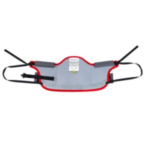 The Molift RgoSling Active is a grey and red padded transfer belt with black adjustable straps and a center label, designed to assist patient mobility.