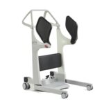 The Molift Transfer Pro is a modern mobility aid featuring cushioned supports, wheels, and a sturdy frame to assist individuals in standing and moving safely.
