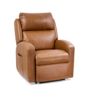 The EZ Sleeper Slim with Twilight Lift Chair in brown leather features padded armrests and a high backrest, shown against a plain white background.