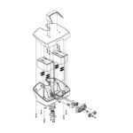 Exploded diagram of the Pride Mobility Battery Box (BATASMB1028) displaying its components and assembly order, including screws, batteries, and electronic elements.