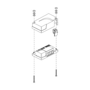 Exploded view diagram showing components of the Pride Mobility Controller (CTL139166), including casing, internal module, screws, washers, and connecting parts aligned for assembly.
