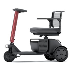 The WHILL Model R 3-Wheel, featuring a red handlebar, mesh backrest, and black seat, is displayed in side profile against a white background.